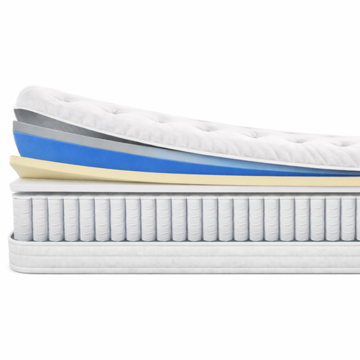 Cross-section of a mattress showing layers on a white background