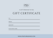 A digital gift card from PSW Furnishings, with a grey background and text details.